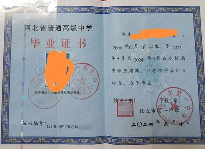 铁锋任丘市第一中学高中毕业证样本图片